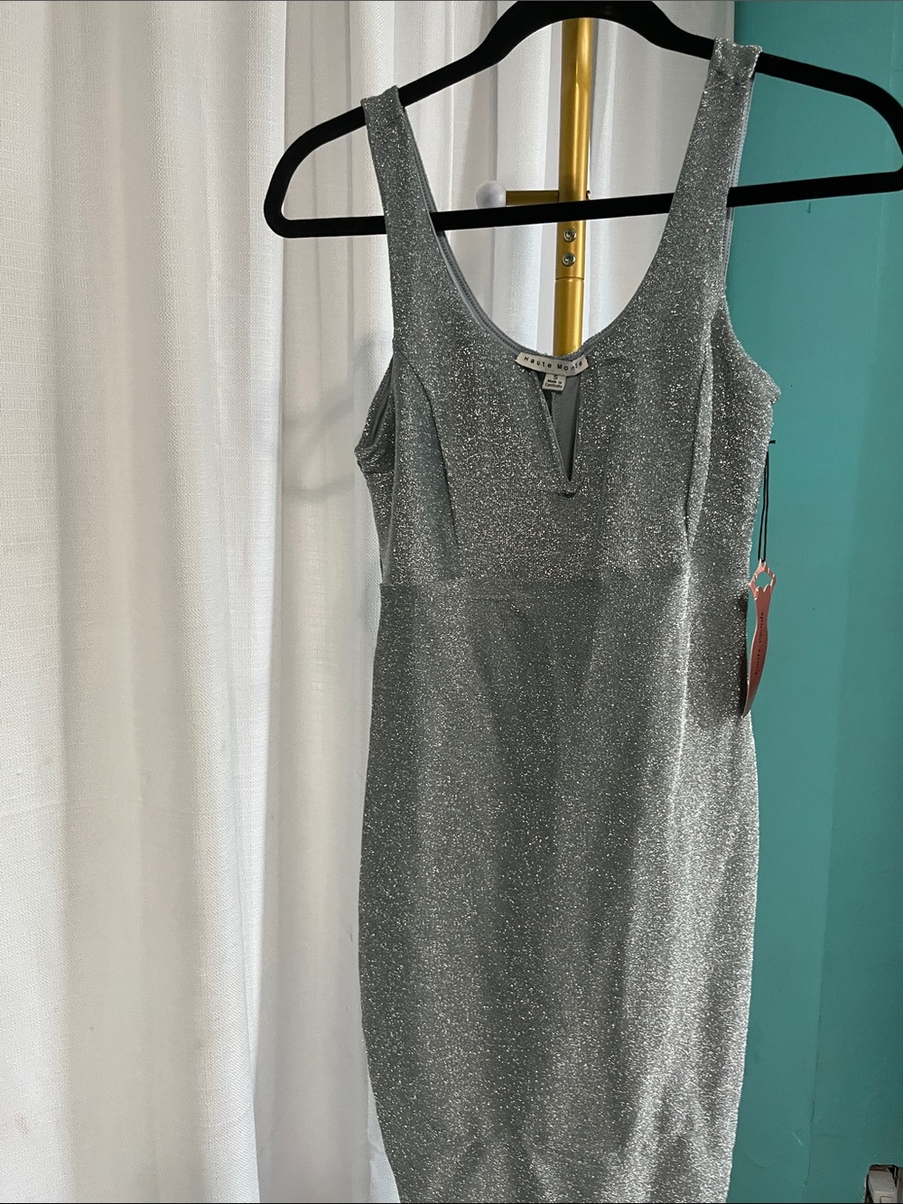 Haute Monde Silver Sparkle Midi Sheath Dress